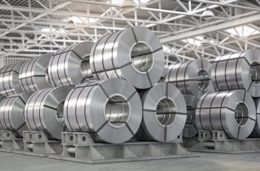 Rolls of metal sheet. Zinc, aluminum or steel sheet rolls on wa